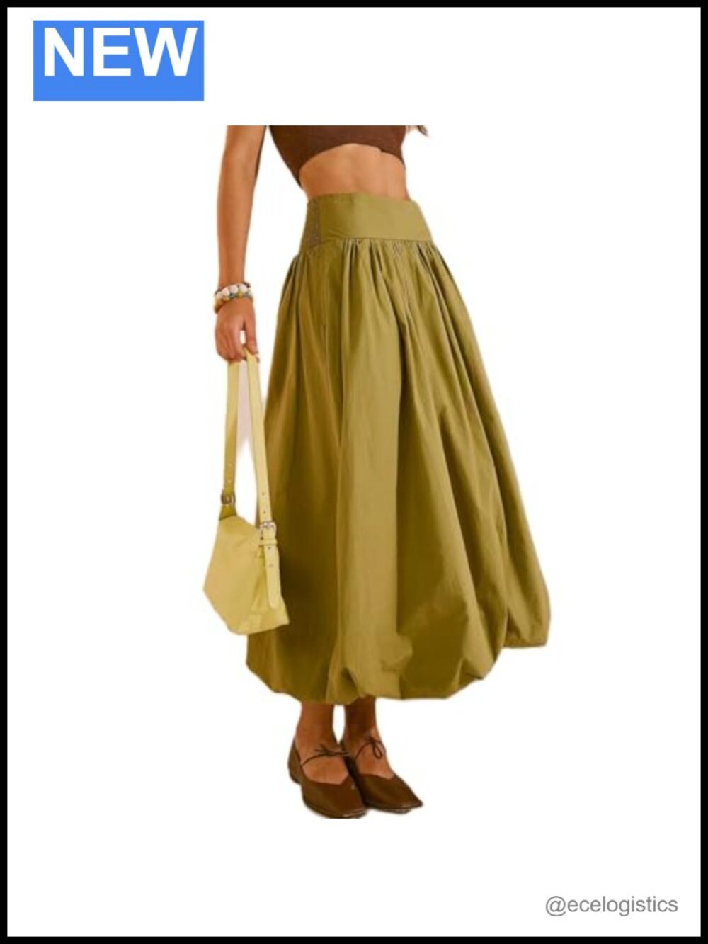 Ruffled Bubble Maxi Skirt Y2K A-Line Elastic Waist Pleated Casual Long Skirt